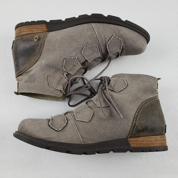 Sorel Major Carly Lace Up Boot Womens 8.5 Beige Canvas Ankle Military Combat - Picture 5 of 10